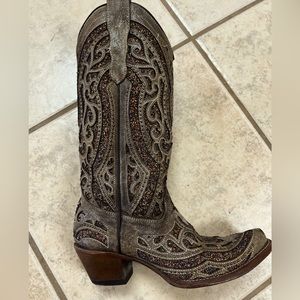 Corral ladies cowboy boots snip toe with gold sparkle inlay